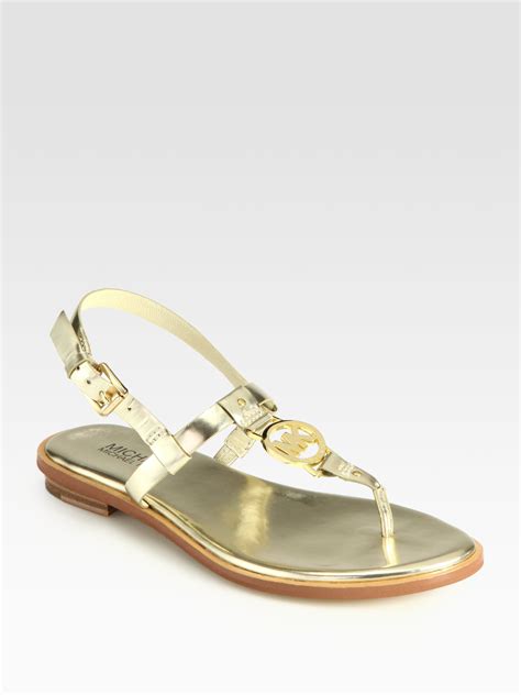 pink michael kors sandels gold mk emblem|michael kors designer sandals.